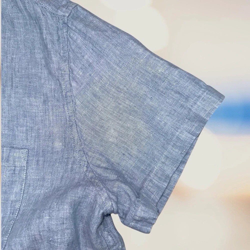 J Crew Chambray Shirt XL Slim Blue Linen Blend Button‎ Up Beach Coastal Preppy - Picture 5 of 9